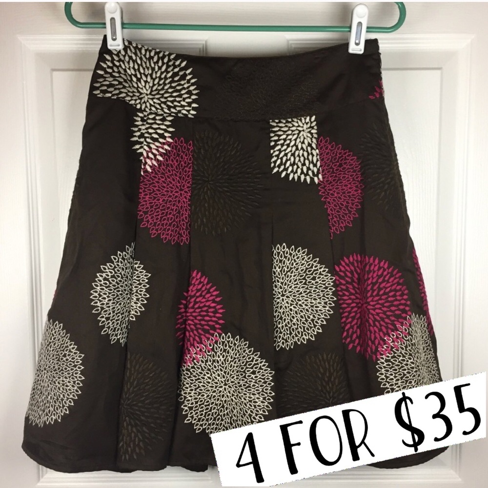 Ann Taylor brown pink white floral A-line skirt 0